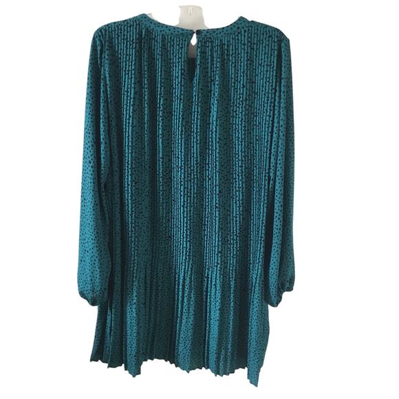 Ophelia Roe Pleated Oversized Dress Turquoise with Black Dots size M - Picture 2 of 4